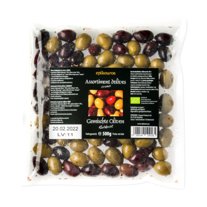 Mixade oliver med kärna Raw 500g från Epikouros